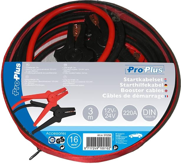 ProPlus Start kabler 220a 3 meter 12 24 volt 16 mm²
