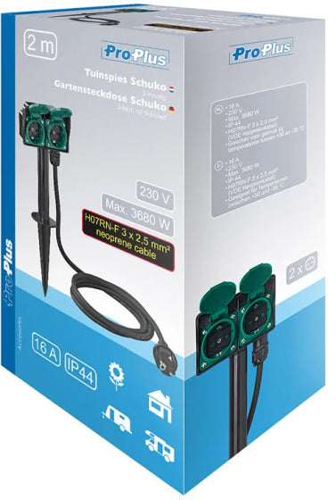 Proplus Garden Socket Schuko 2 volte 2 metri 3x2,5mm² nero