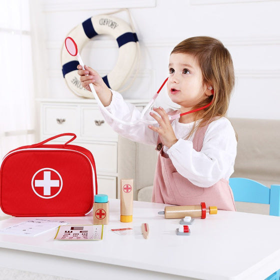 Takey Toy Little Doctor Wooden Play Set Red 11-Del