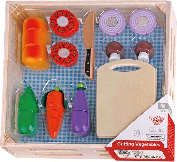 TOKY-Spielzeug Holz Gemüseschrank mit geschnittenem Gemüse 20-Stück