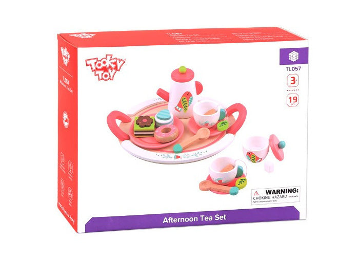 TOKY giocattolo per tè in legno per la forza bianca di 19 pezzi rosa bianco