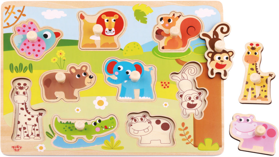 Toky Toy Pädagogische Holzform-Puzzle-Tiere 10-Stück