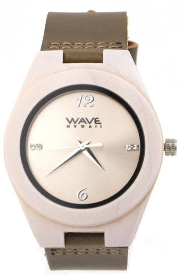 Wave hawaii Horloge Citizen Miyota heren 4 cm hout leer wit bruin