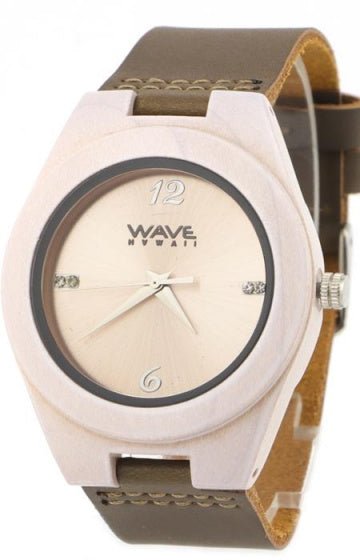 Wave hawaii Horloge Citizen Miyota heren 4 cm hout leer wit bruin