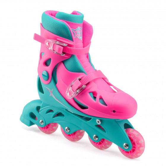 Xootz Inline skates hard boot pink turquoise size 32-35