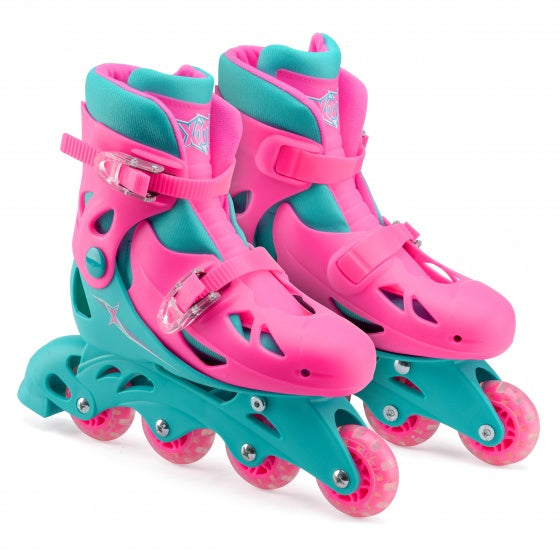 Xootz Inline skates hard boot pink turquoise size 32-35